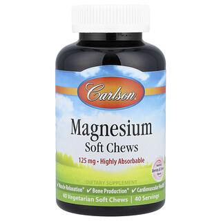 Carlson, Magneziu, fructe de pădure naturale și cremă, 125 mg, 40 produse de mestecat moi vegetariene