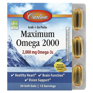 Carlson, Maksimum Omega 2000, Doğal Limon, 30 Yumuşak Jel (Yumuşak Jel başına 1.000 mg)