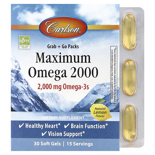 Carlson, Maximum Omega 2000, természetes citrom, 30 lágyzselatin kapszula (1000 mg lágyzselatin kapszulánként)