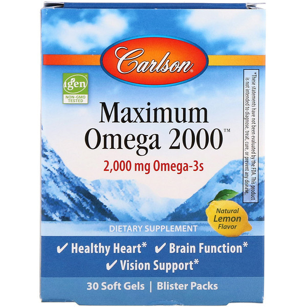 Carlson Labs, Maximum Omega 2000, Natural Lemon, 2,000 mg, 30 Softgels