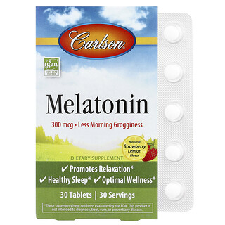 Carlson, Melatonin, Natural Strawberry Lemon, 300 mcg, 30 Tablets