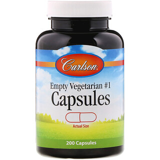 Carlson Labs, пустые вегетарианские капсулы №1, 200 капсул