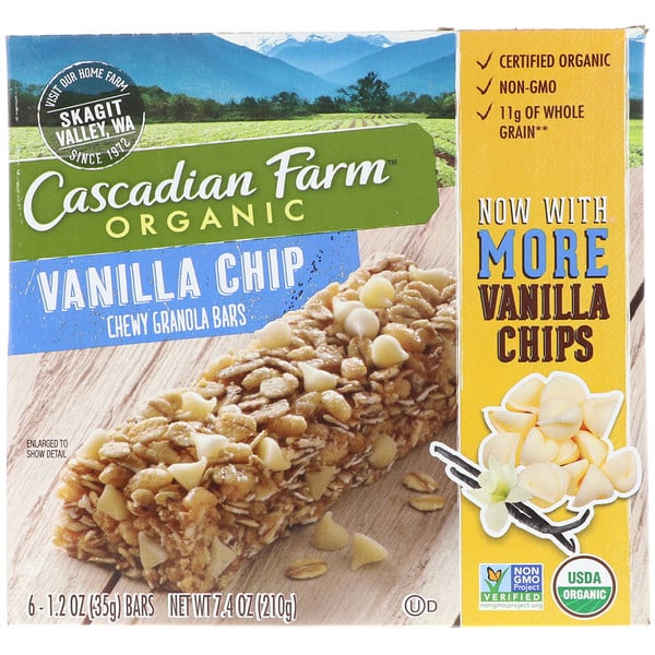 Cascadian Farm, Organic Chewy Granola Bars, Vanilla Chip, 6 Bars, 1.2 ...