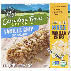 Отзывы о Каскадиан Фарм, Organic Chewy Granola Bars, Vanilla Chip, 6 Bars, 1.2 oz (35 g) Each