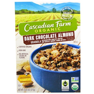 Cascadian Farm Гранола, органический темный шоколад с миндалем, 375 г (13,25 унции)