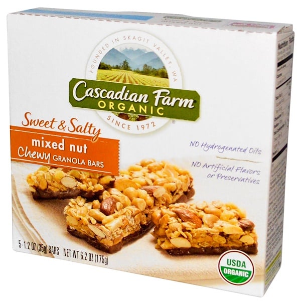 Cascadian Farm, Organic, Chewy Granola Bars, Sweet & Salty Mixed Nut, 5 Bars, 1.2 oz (35 g) Each (Discontinued Item) 