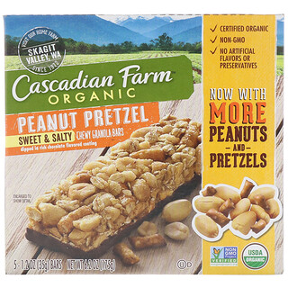 Cascadian Farm, Orgánicas, Barras de Granola Masticables, Dulces y Saladas, Cacahuetes y Pretzels, 5 Barras, 1.2 oz (35 g) Cada Una