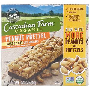 Отзывы о Каскадиан Фарм, Organic, Chewy Granola Bars, Sweet & Salty, Peanut Pretzel, 5 Bars, 1.2 oz (35 g) Each