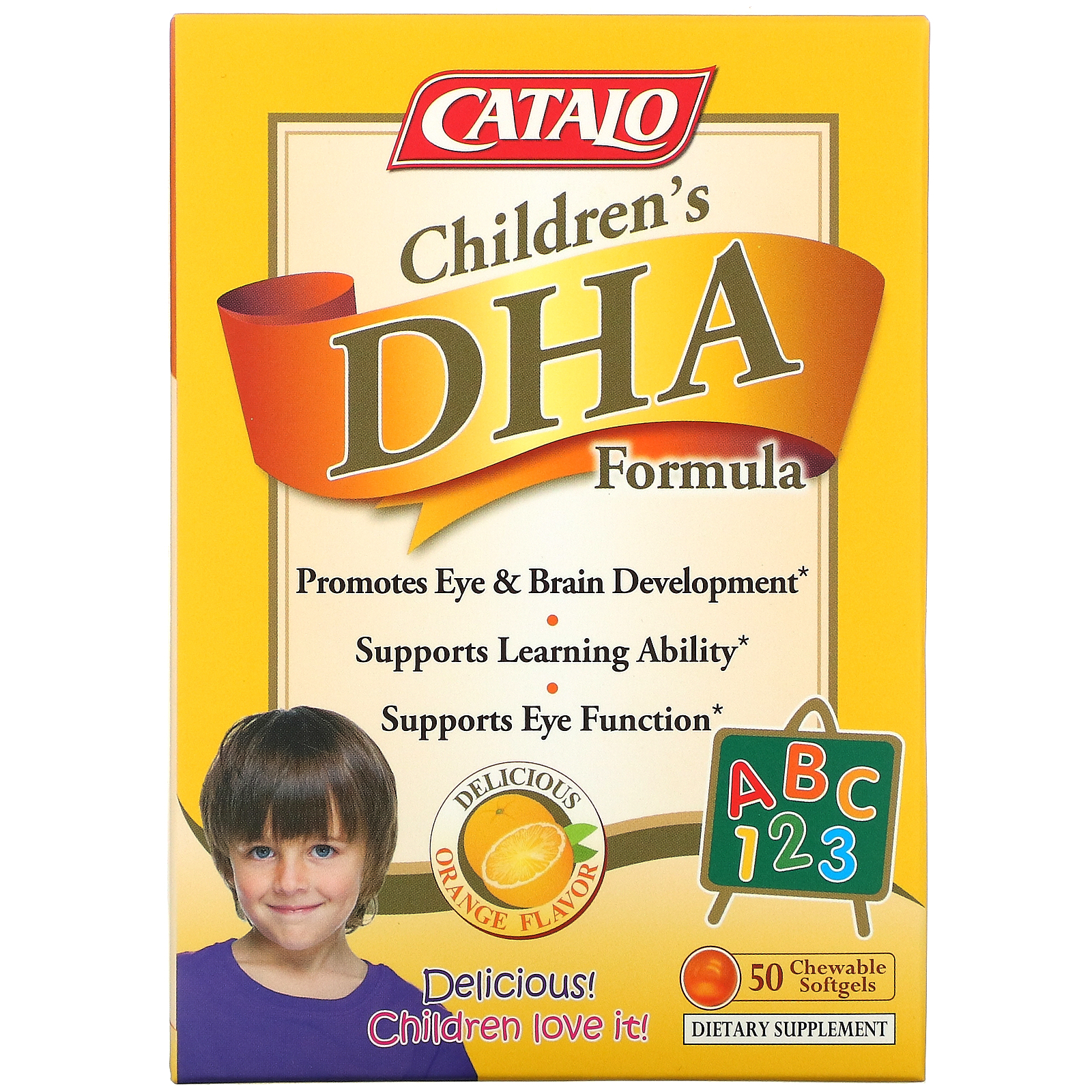 Catalo Naturals, 子ども用DHAフォーミュラ、オレンジ味、チュアブルソフトジェル50粒
