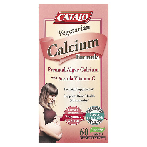 CATALO, Vegetarian Calcium Formula, Prenatal Algae Calcium with Acerola Vitamin C, vegetarische Calcium-Formel, pränatales Algen-Calcium mit Vitamin C aus Acerola, 60 vegetarische Tabletten