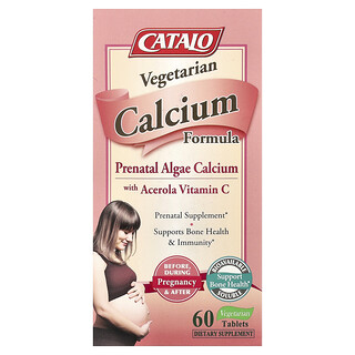 CATALO, Vegetarian Calcium Formula, prenatalne algi wapniowe z acerolą witamina C, 60 tabletek wegetariańskich