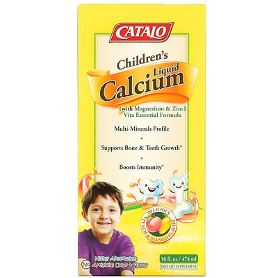 Catalo Naturals Children's Liquid Calcium with Magnesium & Zinc, Peach and Mango, 16 fl oz (474 ml)