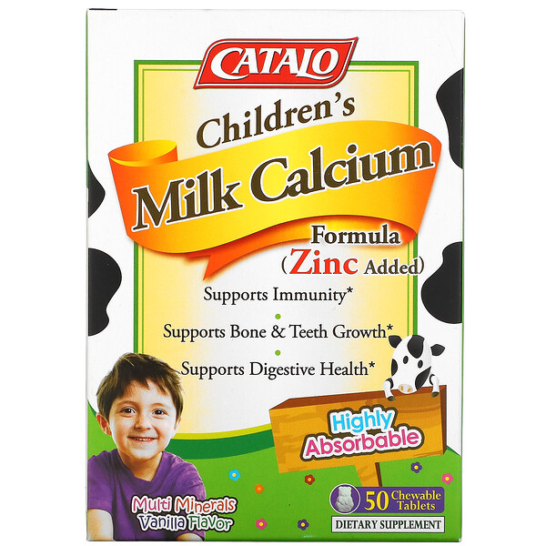 Catalo Naturals, お子様用ミルクカルシウム成分、バニラ、チュアブルタブレット50粒