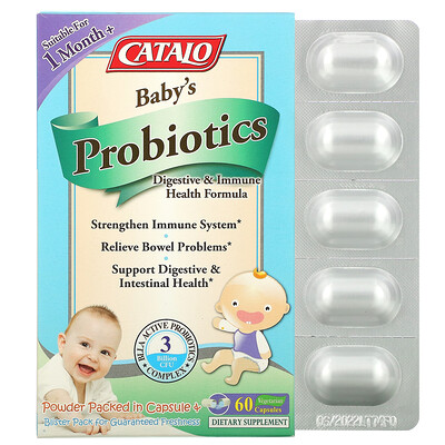 Catalo Naturals Baby's Probiotics, Digestive & Immune Health Formula, 1 Month+, 3 Billion CFU, 60 Vegetarian Capsules