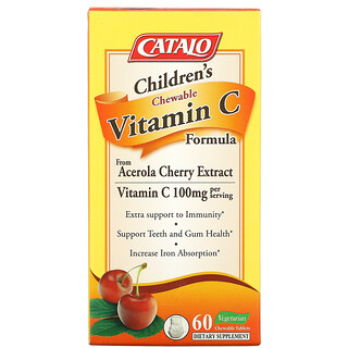 Catalo Naturals, Children's Chewable Vitamin C Formula, kaubares Vitamin C für Kinder, 50 mg, 60 pflanzliche Kautabletten