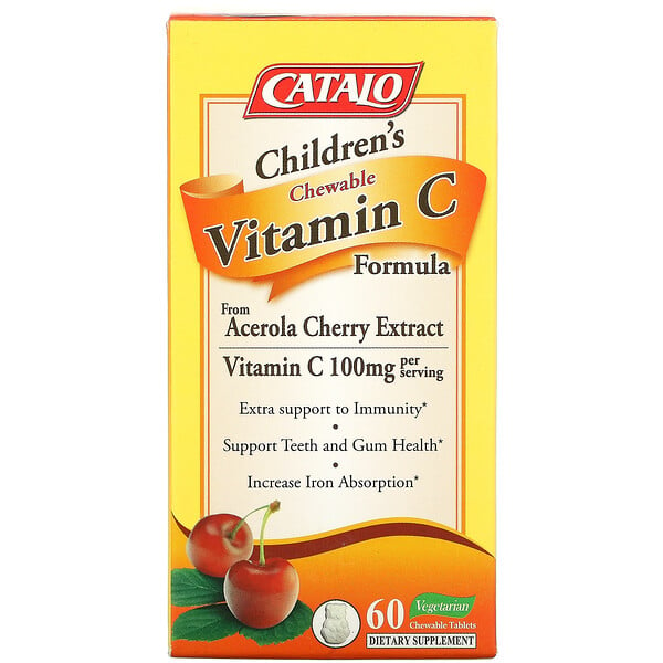 Catalo Naturals, формула с витамином C для детей, 100 мг, 60 вегетарианских жевательных таблеток