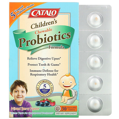 Catalo Naturals Children's Chewable Probiotics Formula Mixed Berry 5 Billion CFU 30 Chewable Tablets