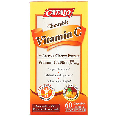 Catalo Naturals Chewable Vitamin C, Orange Pineapple, 200 mg, 60 Chewable Tablets