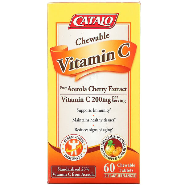 Catalo Naturals, チュアブルビタミンC、オレンジパイナップル、100 mg、チュアブルタブレット60粒