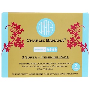 Чарли Банана, Super + Feminine Pads, White, 3 Pads + 1 Tote Bag отзывы