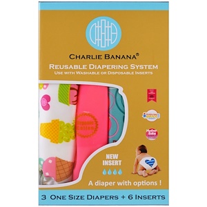 Отзывы о Чарли Банана, Reusable Diapering System, One Size Diapers, Girl, 3 Diapers + 6 Inserts