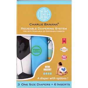 Отзывы о Чарли Банана, Reusable Diapering System, One Size Diapers, Boy, 3 Diapers + 6 Inserts