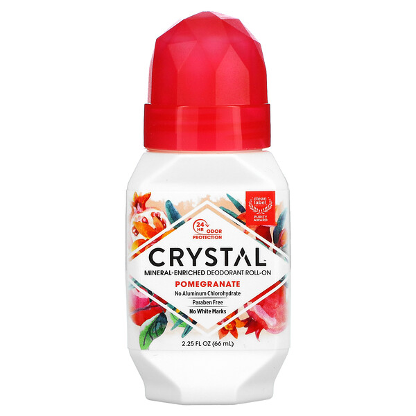 Crystal Body Deodorant, Mineral-Enriched Deodorant Roll-On, Pomegranate, 2.25 fl oz (66 ml)