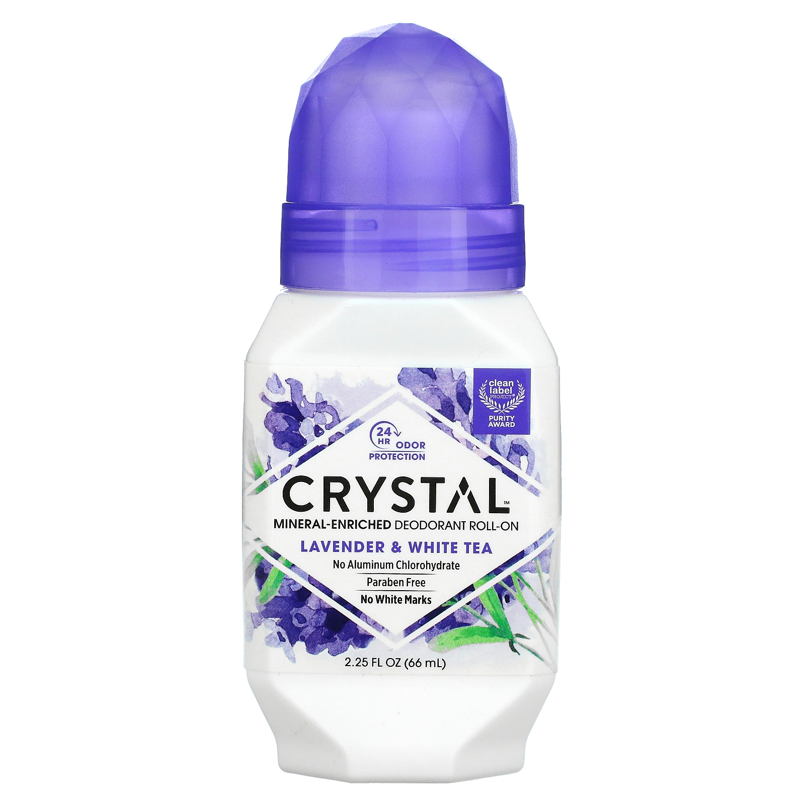 Crystal, MineralEnriched Deodorant RollOn, Lavender & White Tea, 2.25