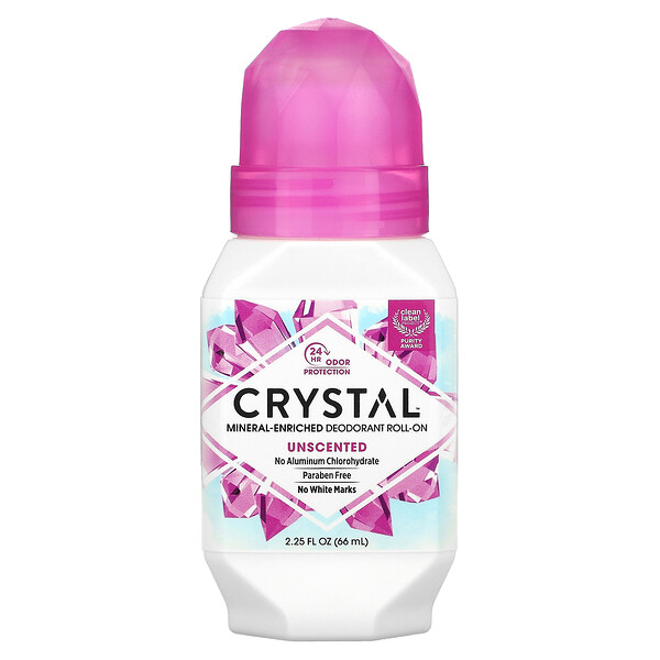 Crystal Body Deodorant, Roll On Deodoran yang Diperkaya dengan Mineral, Tanpa Pewangi, 66 ml (2,25 ons cairan)