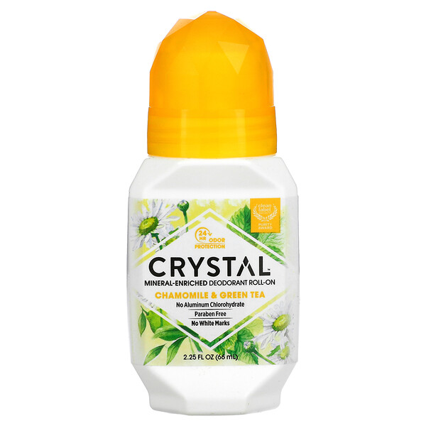 Crystal, MineralEnriched Deodorant RollOn, Chamomile & Green Tea, 2.