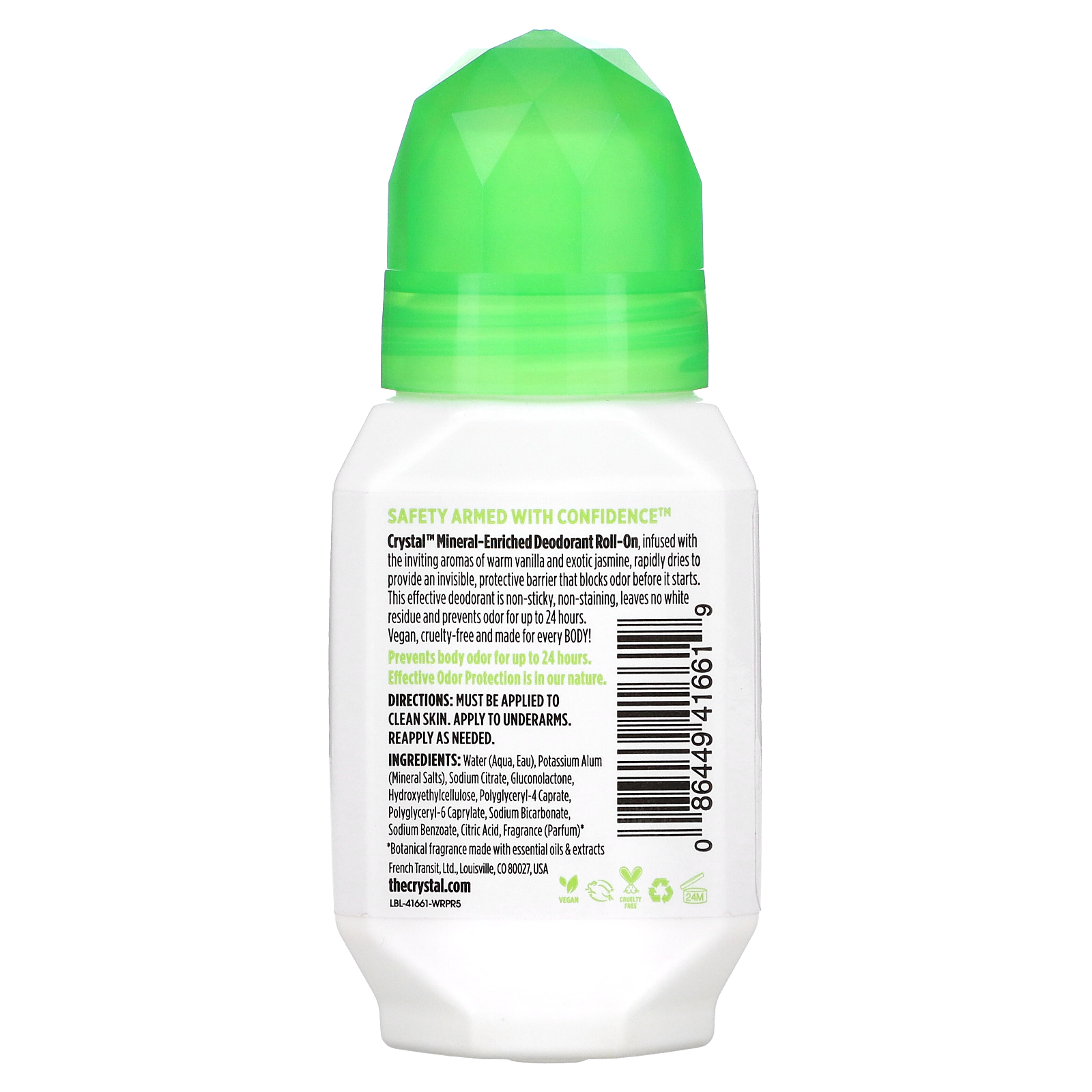 Crystal, MineralEnriched Deodorant RollOn, Vanilla & Jasmine, 2.25 fl