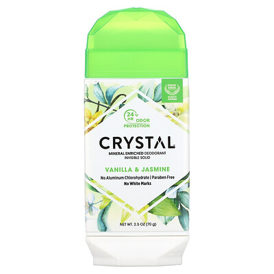 Купить Crystal Body Deodorant Обогащенный минералами дезодорант, невидимое твердое вещество, ваниль и жасмин, 70 г (2, 5 унции)