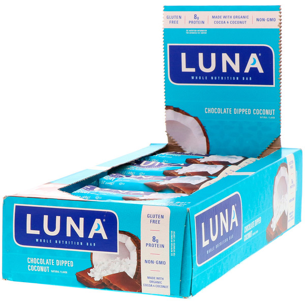 Clif Bar, Luna, Whole Nutrition Bar for Women, Chocolate Dipped Coconut