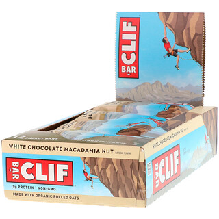 Clif Bar, Barra energética, chocolate blanco con nuez de macadamia, 12 barras, 2.40 oz (68 g) cada una
