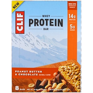 Clif Bar, Батончик с сывороточным протеином, арахисовое масло и шоколад, 8 батончиков, 1,98 унции (56 г) каждый