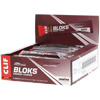 Clif Bar, Энергетические жевательные батончики Bloks со вкусом черной вишни + 50 мг кофеина, 18 пакетиков по 2,12 унц. (60 г) каждый