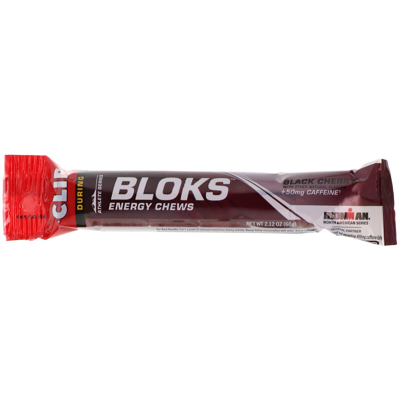 Clif Bar, Bloks Energy Chews, Black Cherry Flavor + 50 mg Caffeine, 18 Packets, 2.12 oz (60 g