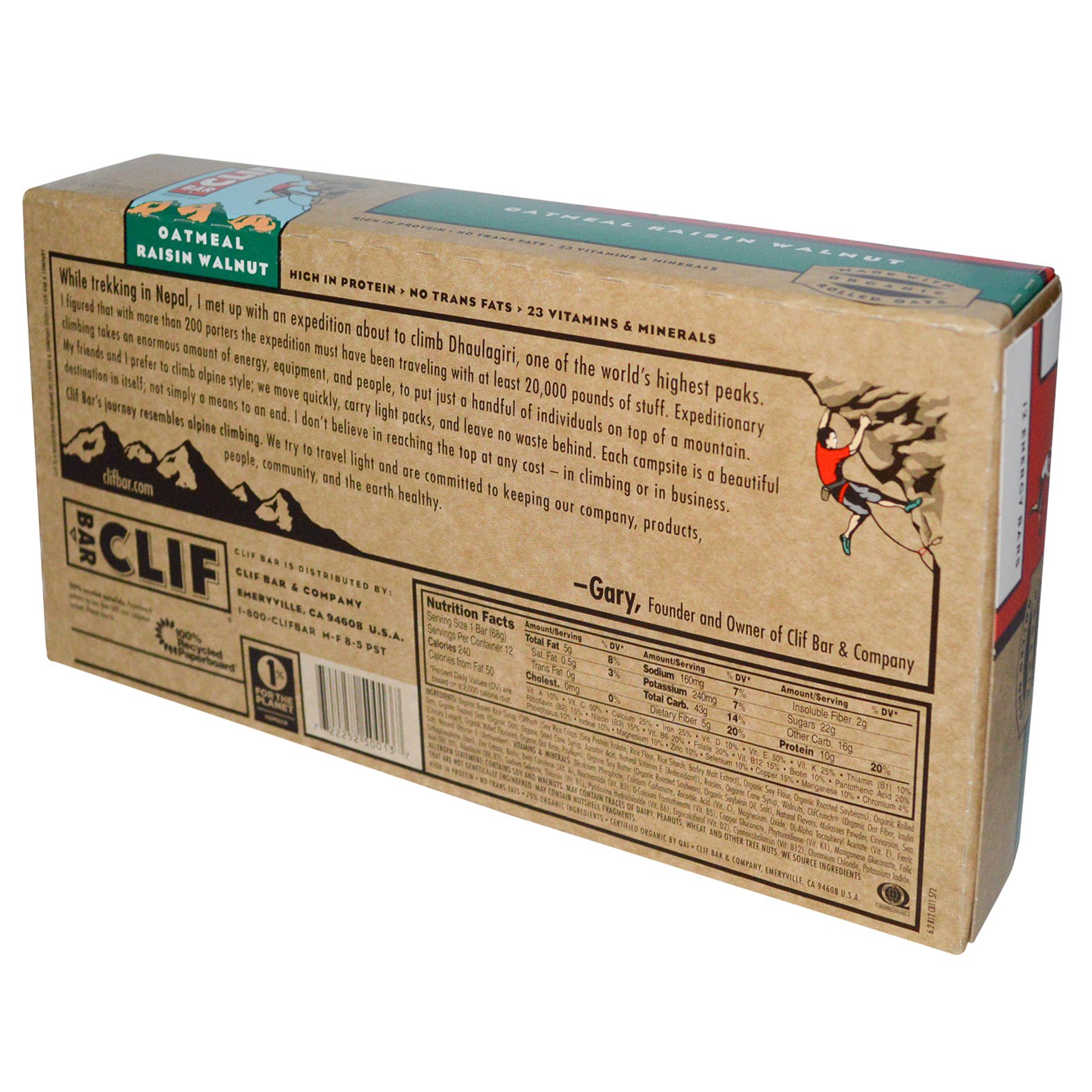 Clif Bar, Energy Bar, Oatmeal Raisin Walnut, 12 Bars, 2.4 oz (68 g