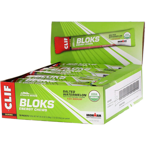 Clif Bar, Bloks Energy Chews, +2X Sodium, Salted Watermelon, 18 Packets, 2.12 oz (60 g) Each iHerb