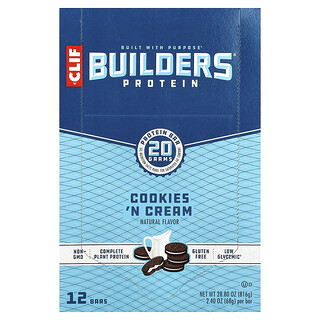 كليف بار‏, لوح البروتين Builders® ، بسكويت الكوكيز والكريمة ، 12 لوحًا ، 2.4 أونصة (68 جم) لكل لوح