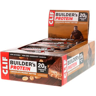 Clif Bar, Builder's Protein Bar، زبدة الفول السوداني بالشوكولا، 12 لوح، 2.4 أوقية (68 جرام) لكل لوح