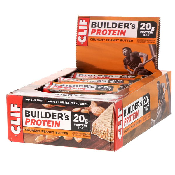 Clif Bar, Builder's Protein Bar, Crunchy Peanut Butter, 12 Bars, 2.4 oz (68 g) Each