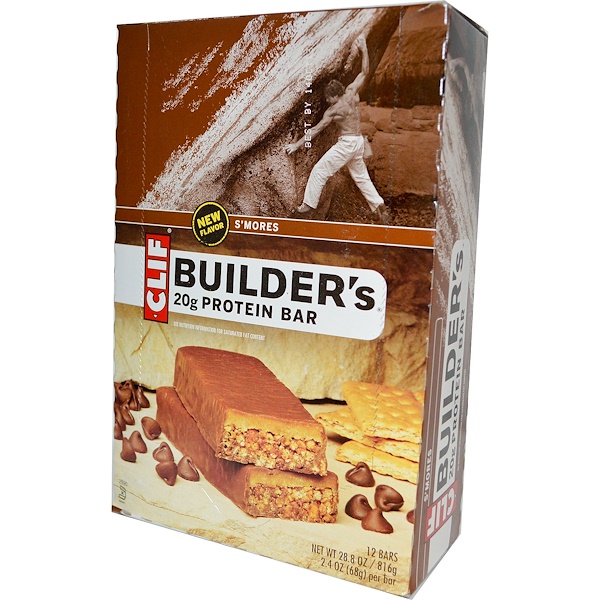 Clif Bar, Builder's Protein Bar, S'Mores, 12 Bars, 2.4 oz (68 g) Per