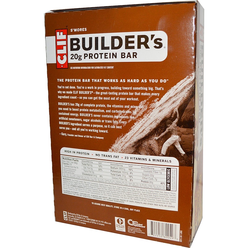Clif Bar, Builder's Protein Bar, S'Mores, 12 Bars, 2.4 oz (68 g) Per