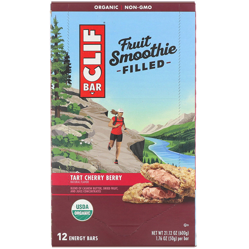 Clif Bar, Energy Bars, Fruit Smoothie Filled, Tart Cherry Berry, 12