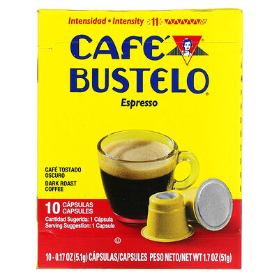 Cafe Bustelo Espresso, кофе темной обжарки, 10 капсул по 5, 1 г (0, 17 унции)  - купить со скидкой