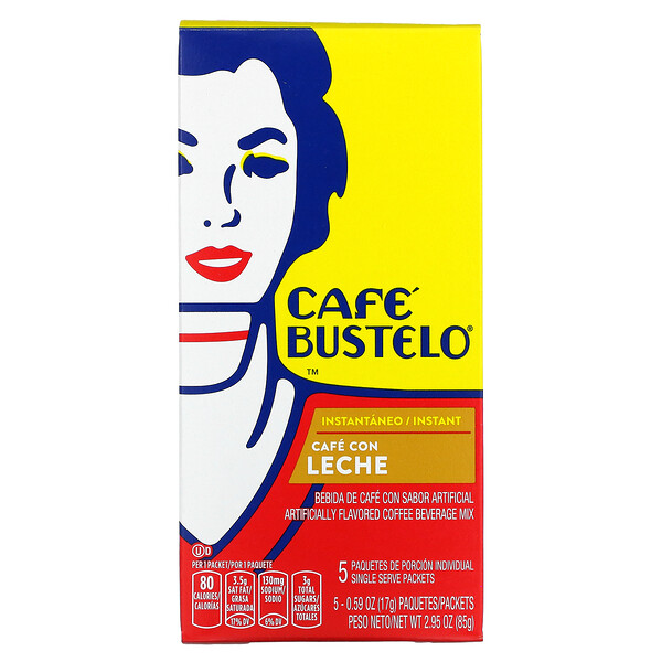Instant Coffee, Cafe Con Leche, 5 Packets, 0.59 oz (17 g) Each