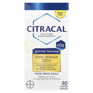 Citracal, カルシウムサプリメント＋D3、スローリリース1200、コーティングタブレット80粒