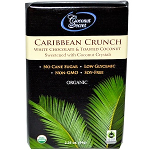 Coconut Secret, Органический, хрустящий белый карибский шоколад с обжаренным кокосом, 2,25 унции (64 г)
