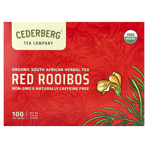 Cederberg Tea Co Organic South African Herbal Tea, Red Rooibos, Caffeine Free, 100 Tea Bags, 8.8 oz (250 g)